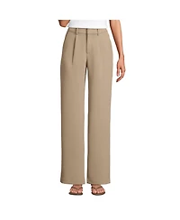 Lands' End Women's Crepe High Rise Pleated Wide Leg Pants