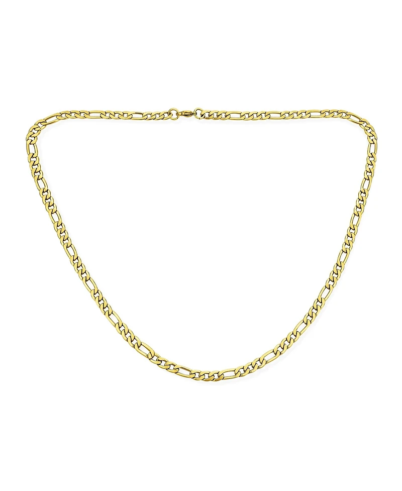 Bling Jewelry Flat Figaro Link 5MM Necklace & Bracelet Set Black Gold Tone Stainless Steel