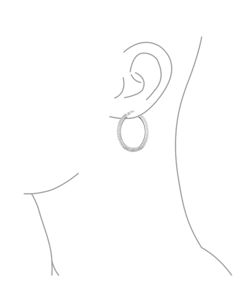 Bling Jewelry Large Greek Key Oval Hoop Huggie Earrings Sterling Silver 1 Inch Diameter