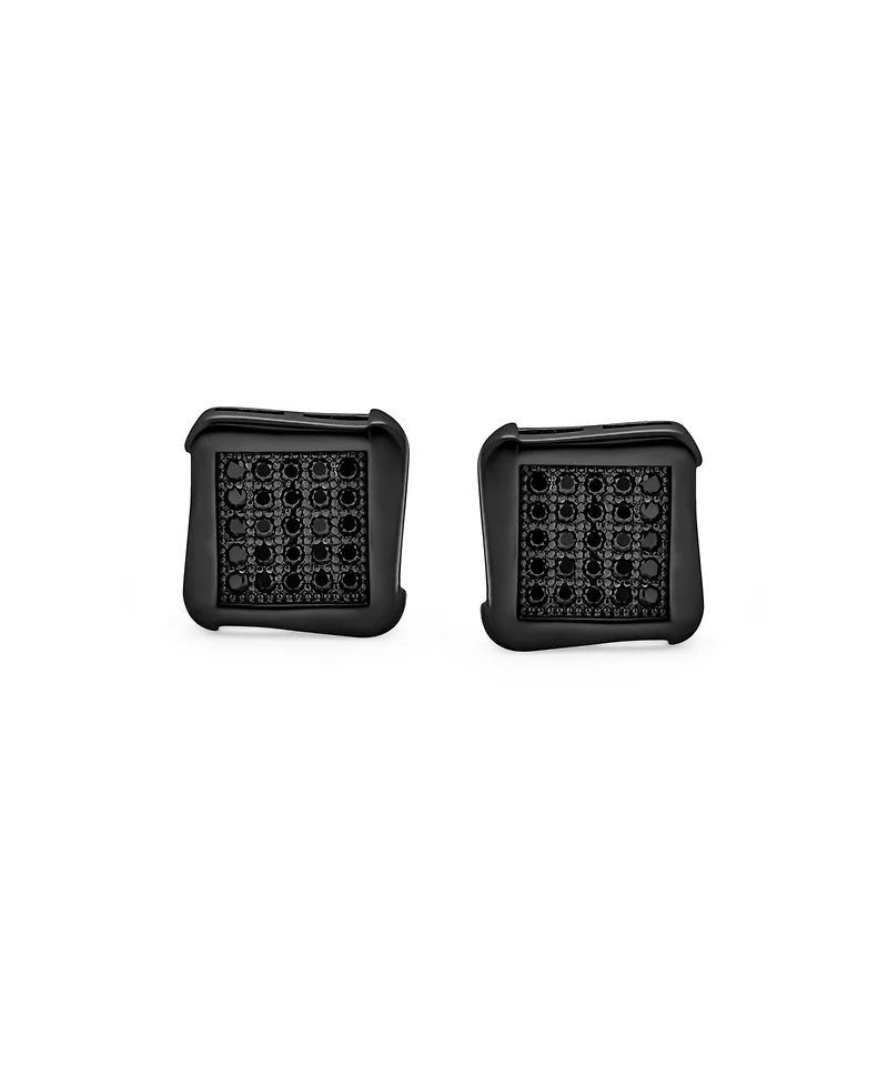 Bling Jewelry Black Geometric Square Pave Cz Cubic Zirconia Stud Earrings Plated .925 Sterling Silver
