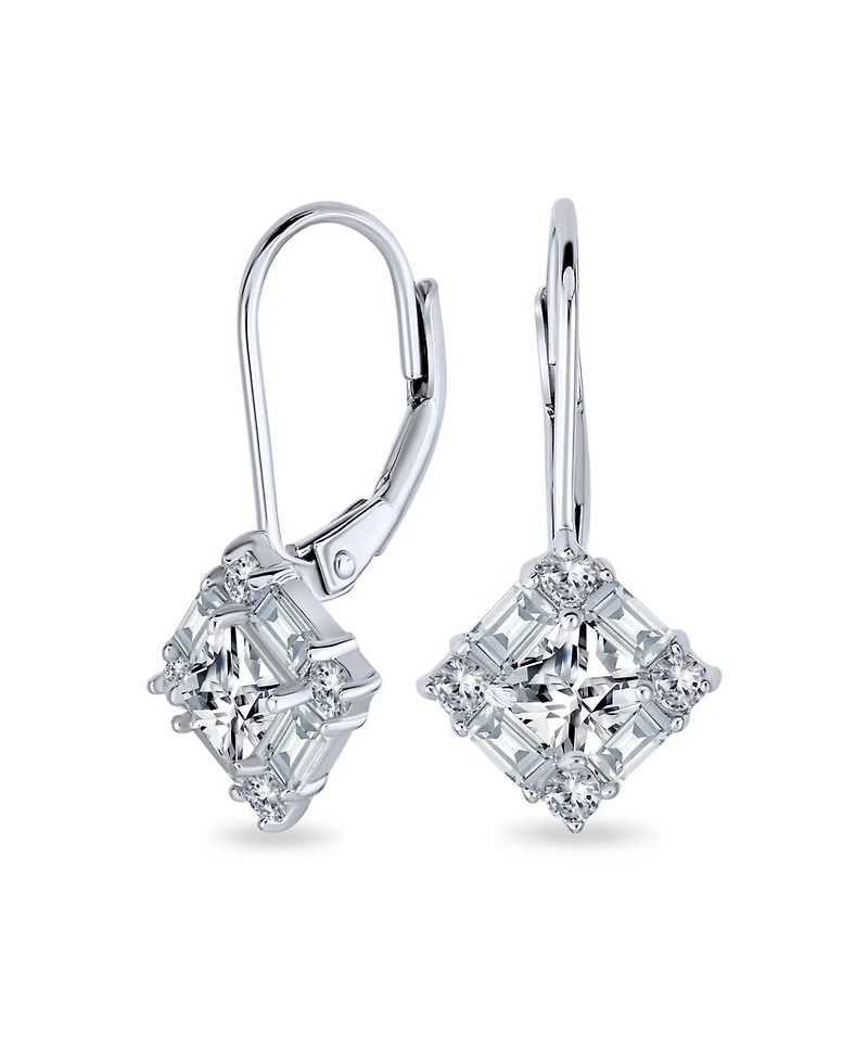 Bling Jewelry Deco Style Cz Baguette Lever back Drop Earrings Prom Sterling Silver