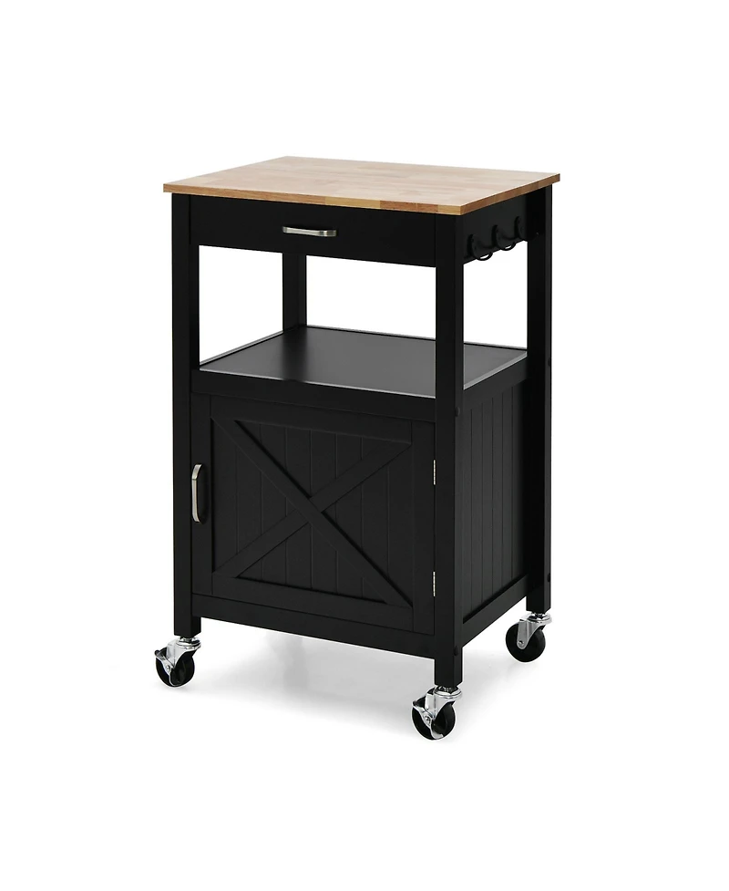 Rolling Kitchen Island Cart with Drawer and Side Hooks