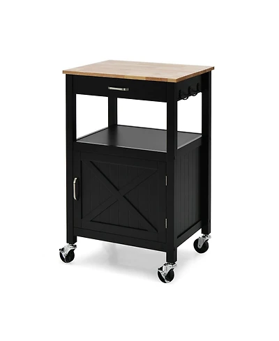 Rolling Kitchen Island Cart with Drawer and Side Hooks