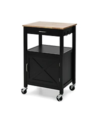 Rolling Kitchen Island Cart with Drawer and Side Hooks
