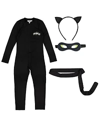 Miraculous Cat Noir Zip Up Cosplay Costume Coverall Tail Mask and Headband 4 Piece Set