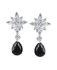 Bling Jewelry Art Deco Style Cluster Floral Cz Cubic Zirconia Statement Dangle Teardrop Chandelier Clip On Earrings Silver Plated