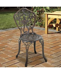 Outdoor Dining Chair Set of 2, Cast Aluminium Patio Chairs Outdoor Bistro Chairs, Bronze