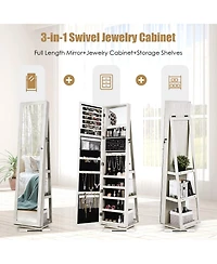 Rotatable 2-in-1 Lockable Jewelry Cabinet with Full-Length Mirror