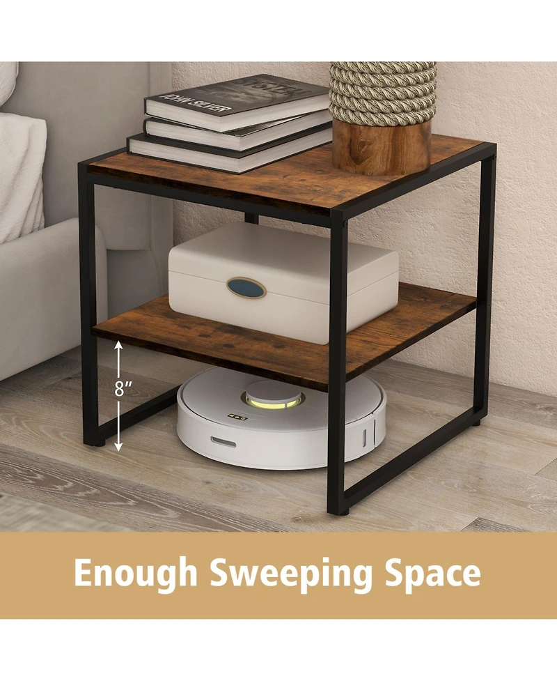 2 Pieces Industrial 2-Tier Side Table Set with Open Shelf