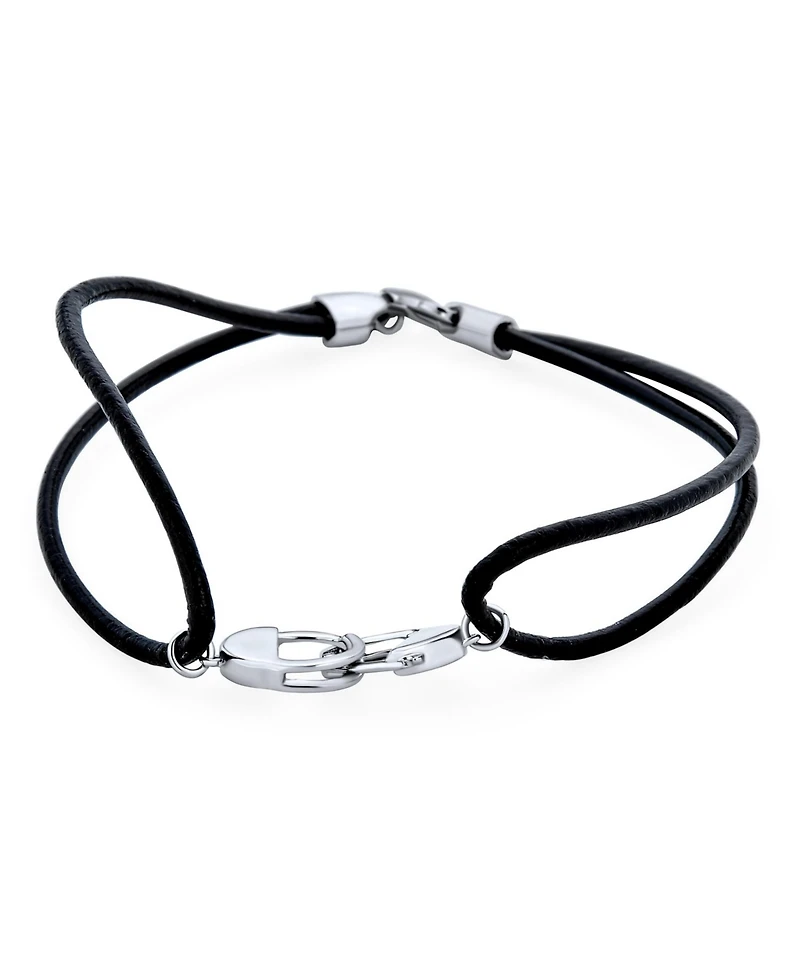 Bling Jewelry Minimalist Wrap Bracelet Black Leather Cord with Sterling Silver Handcuff Design