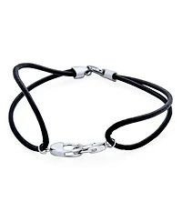 Bling Jewelry Minimalist Wrap Bracelet Black Leather Cord with Sterling Silver Handcuff Design
