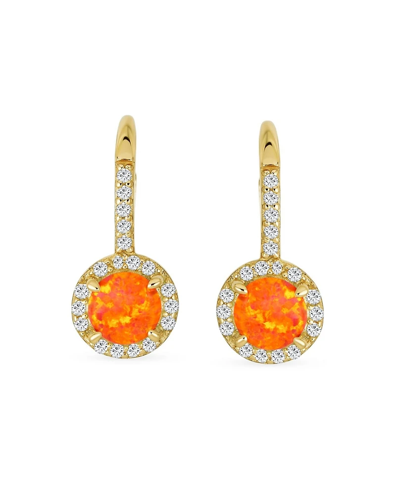 Bling Jewelry Cubic Zirconia Halo Cz Square Round Solitaire Circle White Orange Fire Created Opal Drop Earrings Rose Gold Plated .925 Sterling Silver