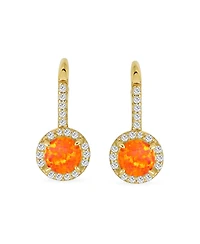 Bling Jewelry Cubic Zirconia Halo Cz Square Round Solitaire Circle White Orange Fire Created Opal Drop Earrings Rose Gold Plated .925 Sterling Silver