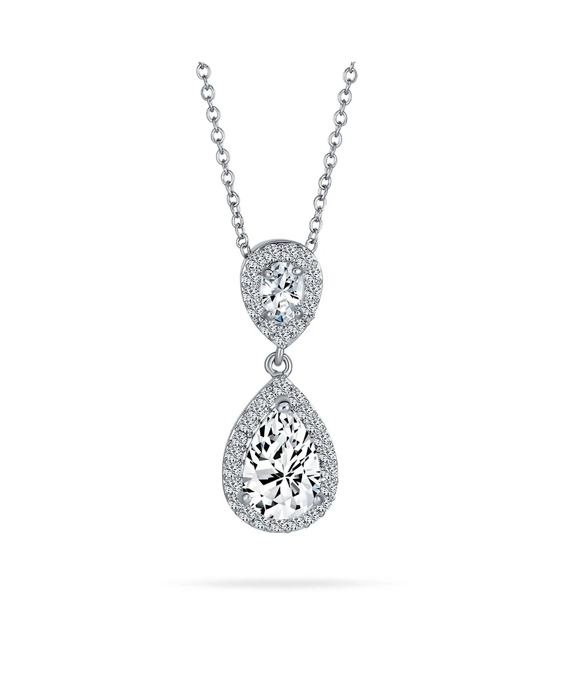 Bling Jewelry Pear Cubic Zirconia Cz Large Teardrop Solitaire Pendant Necklace Silver Plated Brass