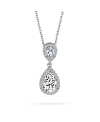 Bling Jewelry Pear Cubic Zirconia Cz Large Teardrop Solitaire Pendant Necklace Silver Plated Brass