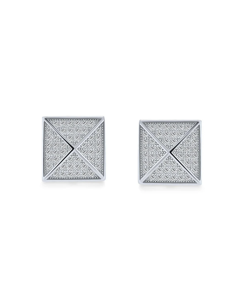 Bling Jewelry Geometric Square Cubic Zirconia Pave Cz Pyramid Stud Earrings .925 Sterling Silver