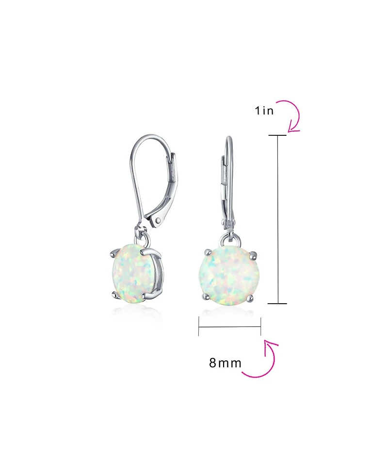 Bling Jewelry Round Solitaire Created Opal Lever back Drop Earrings .925 Sterling Silver 8MM