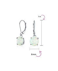 Bling Jewelry Round Solitaire Created Opal Lever back Drop Earrings .925 Sterling Silver 8MM