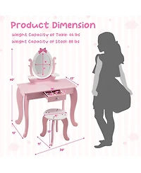 Kid Vanity Table Stool Set with Oval Rotatable Mirror
