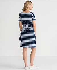 Lands' End Women's Short Sleeve Cotton Modal Wrap Above the Knee Dress