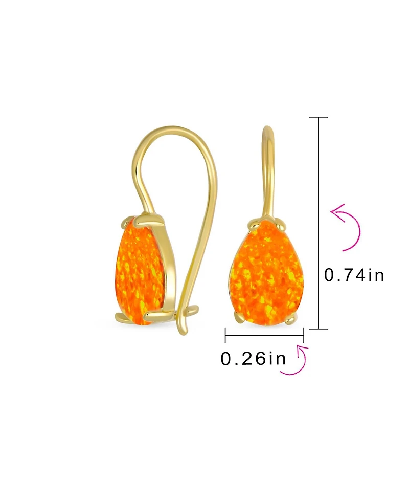 Bling Jewelry Iridescent 1.5CT Solitaire Teardrop White Created Opal Drop Earrings .925 Sterling Silver French Wire