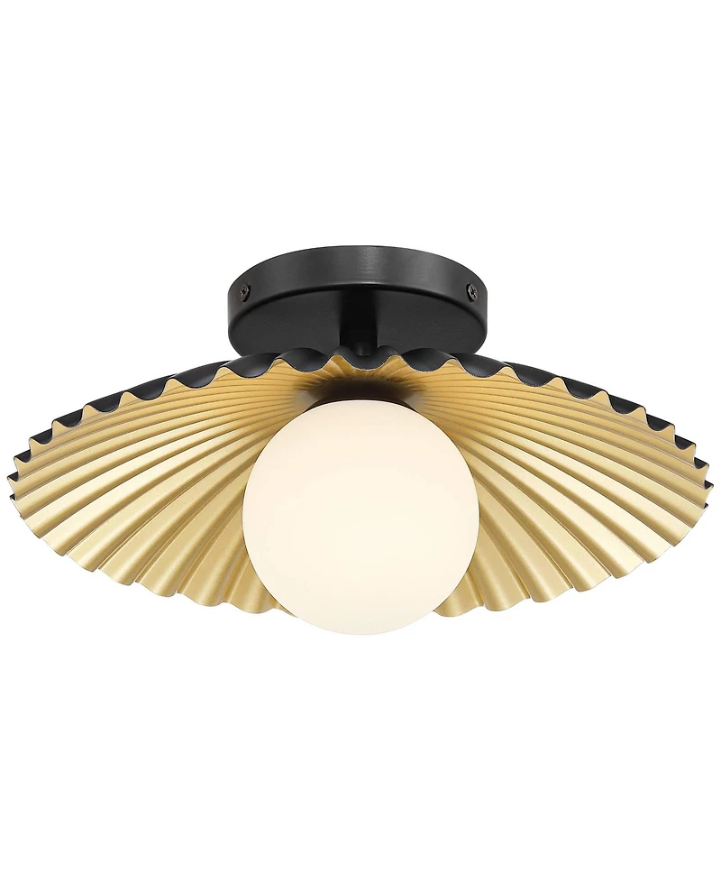 Franklin Iron Works Rosa 11 1/2" Mid Century Modern Semi Flush-Mount Ceiling Light Fixture Kitchen Led Matte Black and Gold Finish