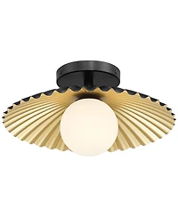Franklin Iron Works Rosa 11 1/2" Mid Century Modern Semi Flush-Mount Ceiling Light Fixture Kitchen Led Matte Black and Gold Finish