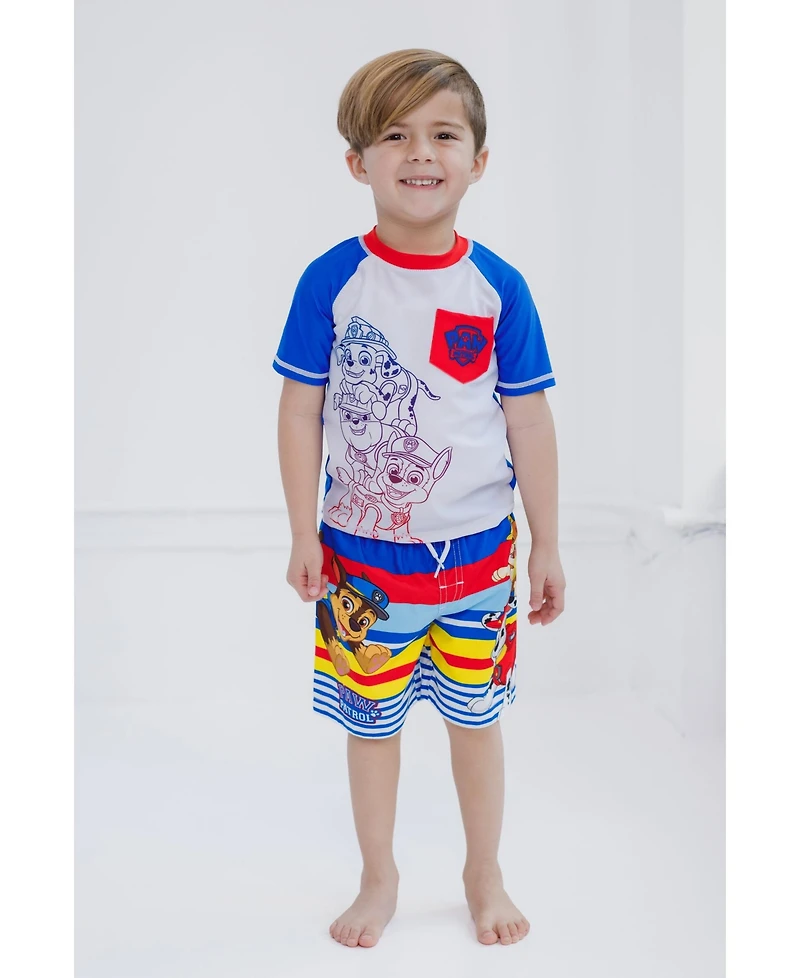 Paw Patrol Toddler Boys Upf 50+ Rash Guard and Swim Trunks Outfit Set