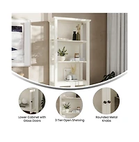 Omaha Modern Farmhouse Storage Cabinet Bookcase, Glass Doors And Open Shelves