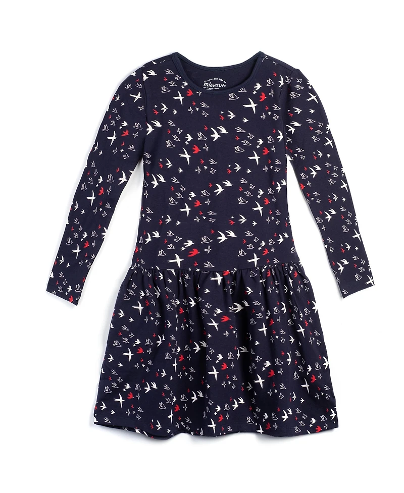 Mightly Toddler Girls Fair Trade Organic Cotton Long Sleeve Drop Waist Dress