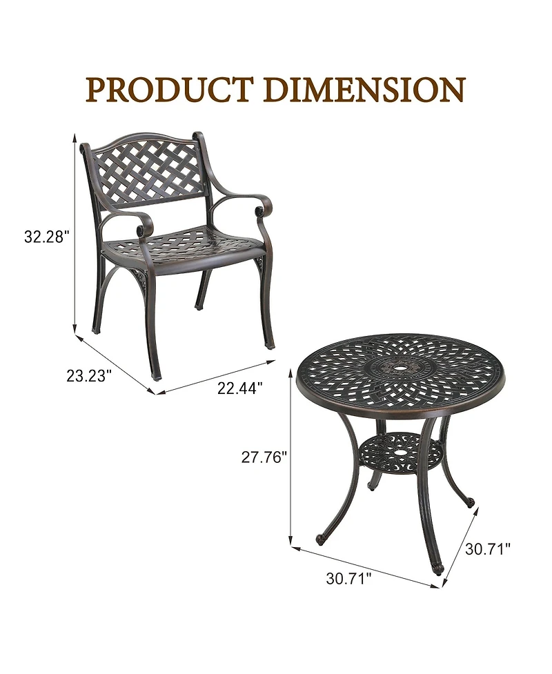 5-Piece Cast Aluminum Outdoor Furniture Patio Dining Set Table with Umbrella Hole Chairs