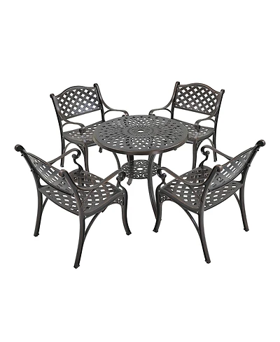 5-Piece Cast Aluminum Outdoor Furniture Patio Dining Set Table with Umbrella Hole Chairs