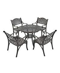 5-Piece Cast Aluminum Outdoor Furniture Patio Dining Set Table with Umbrella Hole Chairs