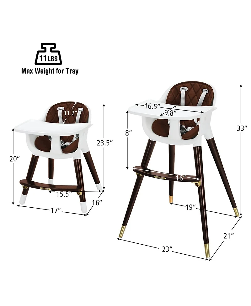 3-In-1 Adjustable Baby High Chair with Soft Seat Cushion for Toddlers