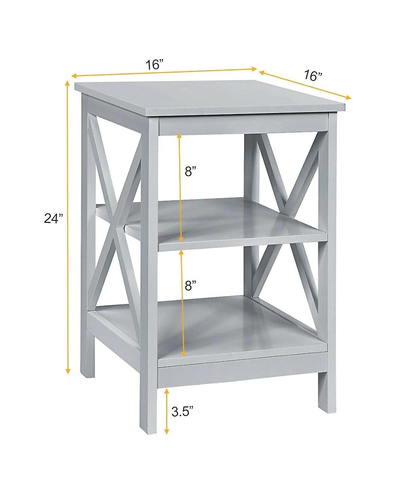 3-Tier Nightstand End Table with X Design Storage