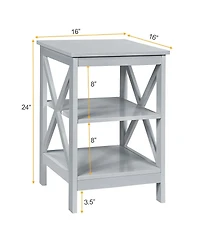 3-Tier Nightstand End Table with X Design Storage