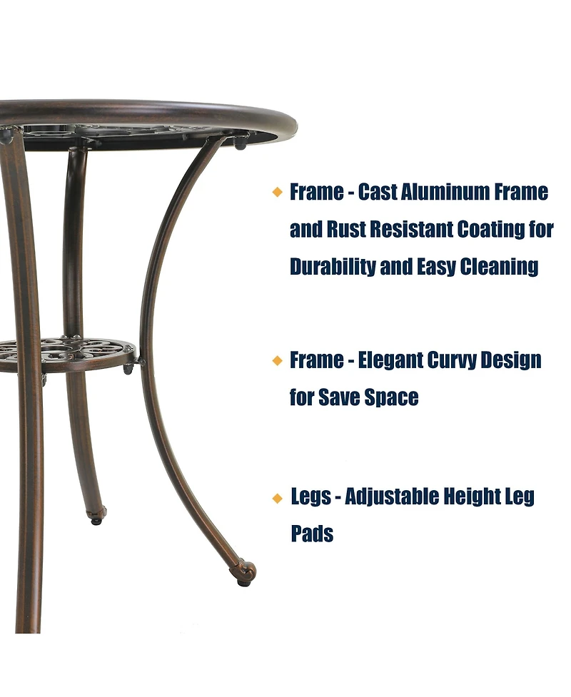 Bistro Table and Chairs Set of 3 Outdoor Bistro Set 3 Piece Cast Aluminum Patio Dining Set Round Patio Table with Umbrella Hole, Bronze