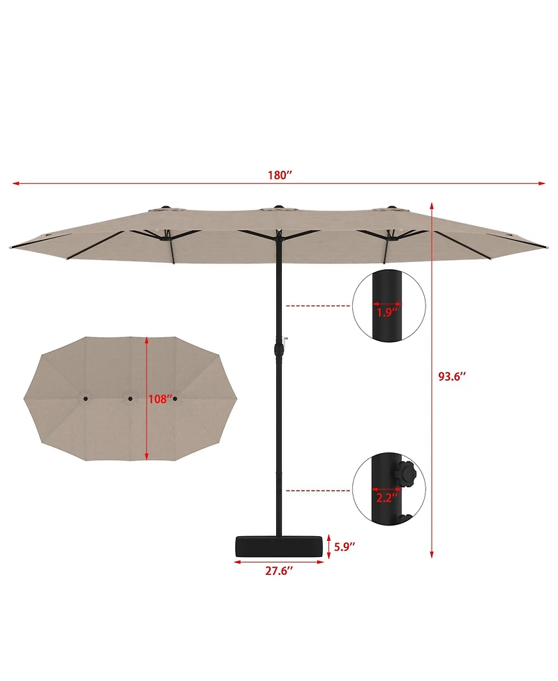 15 ft. Large Market Double Sided Umbrella Outdoor Patio Blue with Crank Handle, for Poolside Lawn Garden