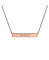 Bling Jewelry Thin Name Plated Sideways Horizontal Flat Bar Pendant Necklace Rose Gold Plated Sterling Silver