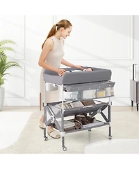 Portable Baby Changing Table with Wheels and Large Storage Rack