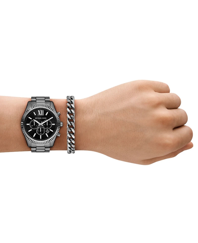 Michael Kors Men's Lexington Chronograph Gunmetal Stainless-Steel Watch and Bracelet Set, 44mm