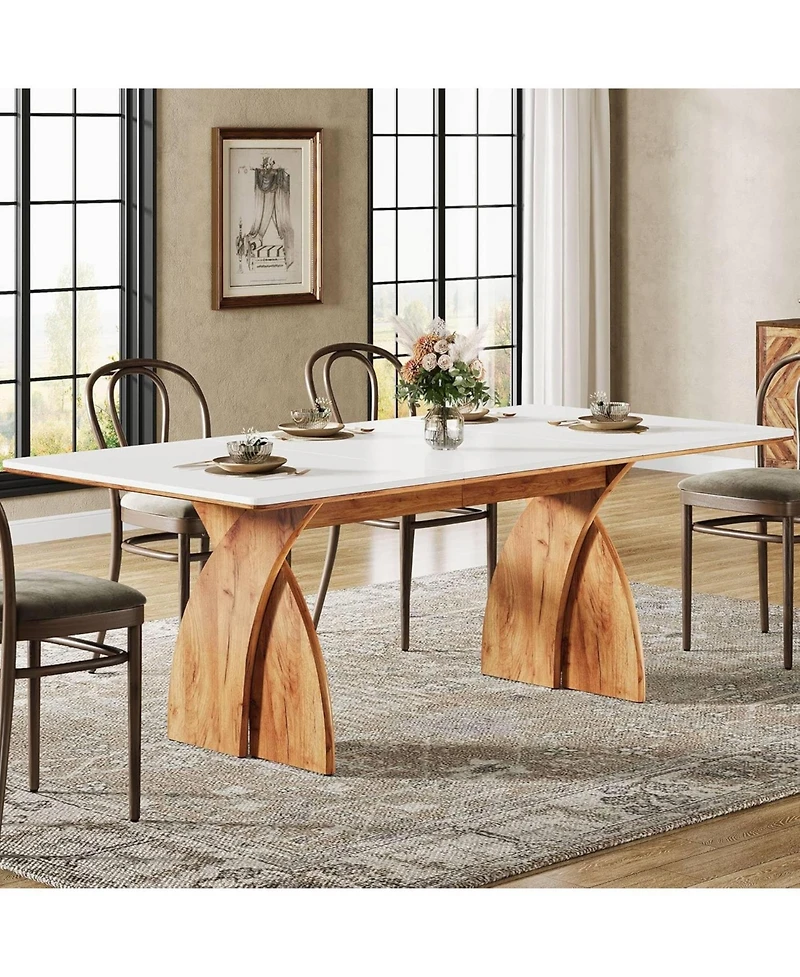 Tribesigns Large Dining Table for 6-8 People, Farmhouse Kitchen Table with Wood Legs, Rectangular Modern White Dinner Table for Dining Room, Living Ro