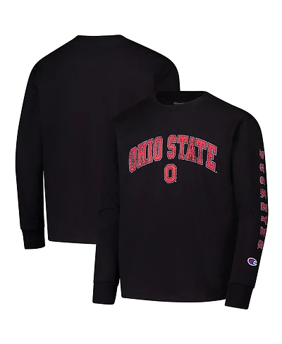 Champion Big Boys and Girls Black Ohio State Buckeyes Distressed Arch Over Logo Long Sleeve T-Shirt