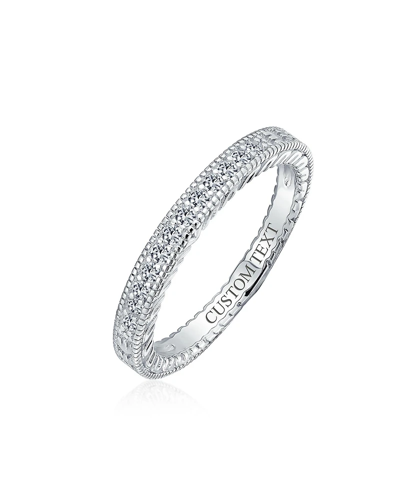 Bling Jewelry Pave Cz Cubic Zirconia Thin Band Ring Etched Milgrain .925 Sterling Silver