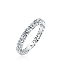 Bling Jewelry Pave Cz Cubic Zirconia Thin Band Ring Etched Milgrain .925 Sterling Silver