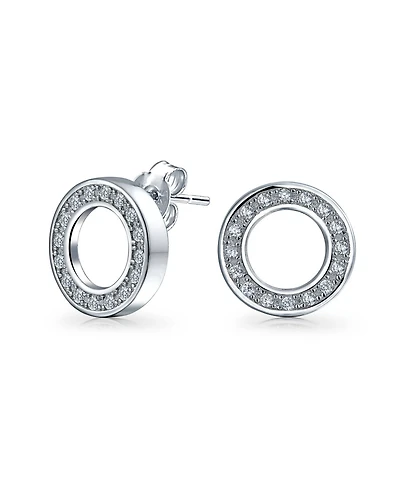 Bling Jewelry Geometric Pave Cubic Zirconia Open Circle Round Disc O Cz Stud Earrings Rose Gold Plated .925 Sterling Silver
