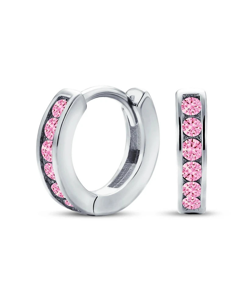 Bling Jewelry Delicate Tiny Cz Channel Set Huggie Hoop Earrings Sterling Silver