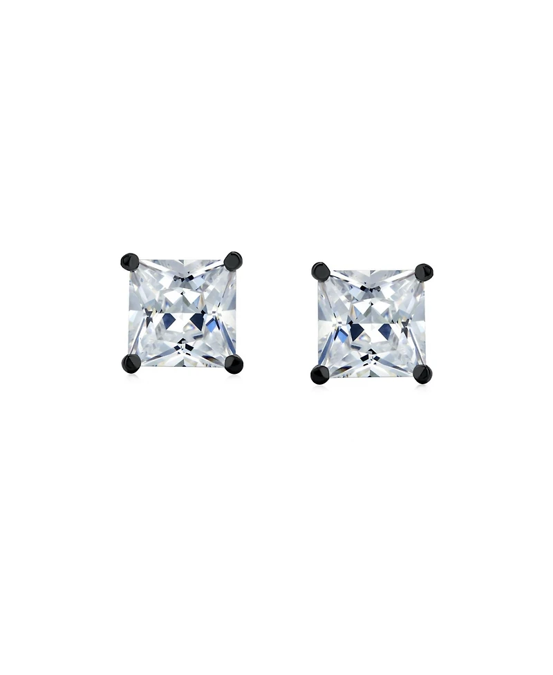 Bling Jewelry Clear Square Princess Cut Cubic Zirconia Solitaire Stud Earrings Women Cz Secure Screw Back Black Gold Plated .925 Sterling Silver