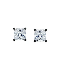 Bling Jewelry Clear Square Princess Cut Cubic Zirconia Solitaire Stud Earrings Women Cz Secure Screw Back Black Gold Plated .925 Sterling Silver