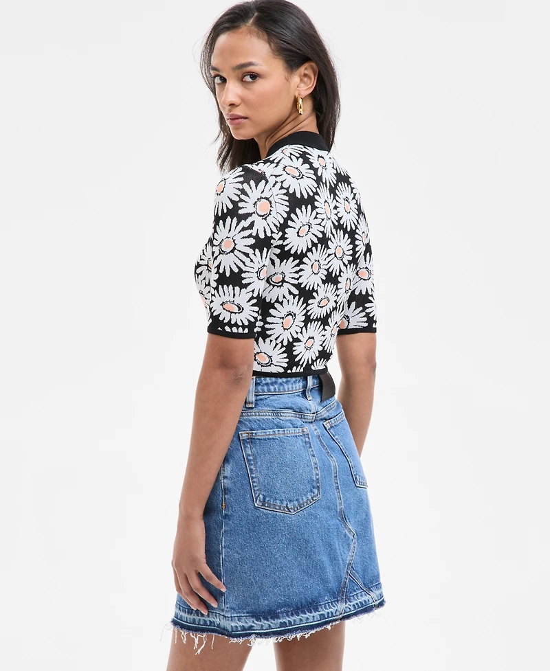 Hugo Women's Floral Mock-Neck Knit Crop Top